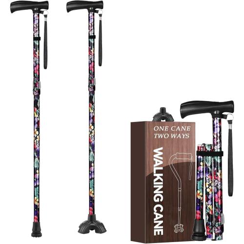 Canes for Women & Men, Walking Cane for Stability, Adjustable Folding Cane for Seniors - Lightweight Collapsible Walking Sticks with Non-Slip Base & T-Handle(30-36 Inch)