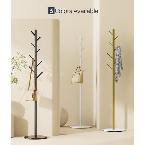 Coat Rack with 8 Hooks, 3 Adjustable Heights, Modern Hall Tree, Sturdy Metal Clothes Stand with Sintered Stone Base for Entryway, Office, Bedroom, for Coats, Hats, Handbags and Scarves, White
