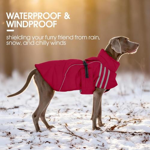 Dog Large Red Cold Weather Coats,Dog Winter Jackets for Large Dogs Warm Dogs Coat with Reflective Strips Waterproof Pet Snowsuit Thick Paded Pets Vest for Beagle Corgi Wine Red L