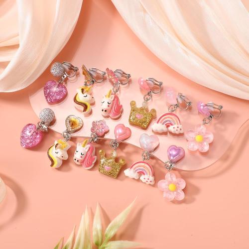 6 Pairs Colorful Clip On Drop Earrings, Resin Clip On Earrings Non-Pierced Princess for Dress Up Princess Jewelry