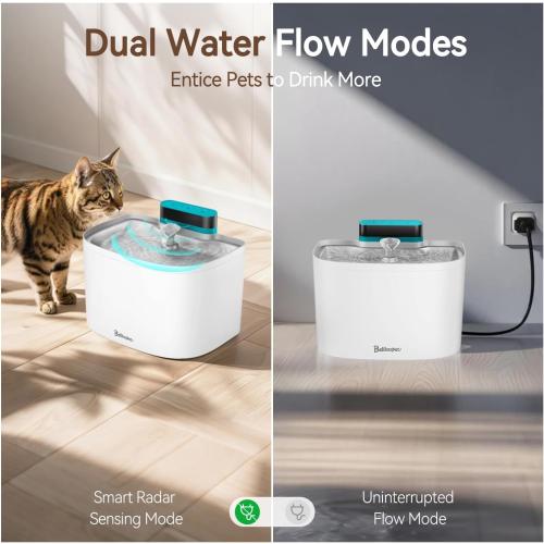 Cat Water Fountain, App Control Wireless Cat Fountain, 122oz/3.6L Pumpless Water Fountains for Cats Indoor with Stainless Steel Tray, Wi-Fi Dog and Pet Water Fountain (White, Fountain 2 Fliters)