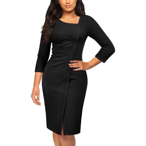 Size S.... Women's Retro 3/4 Sleeve Ruched Elegant Business Pencil Sheath Dress