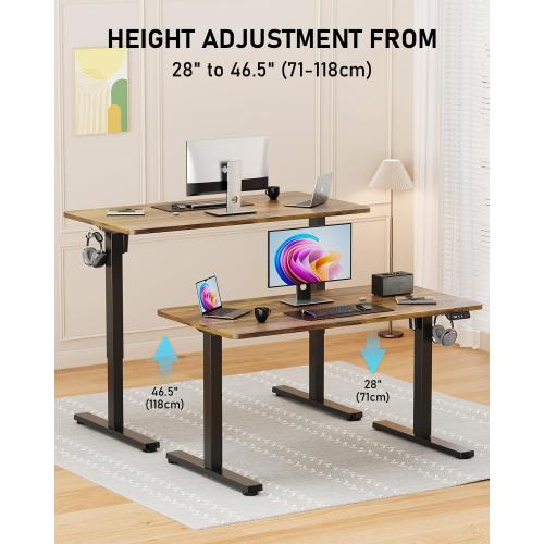 40 Electric Standing Desk Adjustable Height, Sit Stand up Desk for Home Office & Computer Workstation, 2 Memory Height Settings, Splice Board, 2 Hooks, Black Frame/Rustic Brown Top