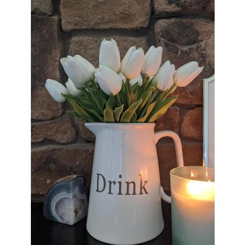 Tulips Artificial Flowers 20 Pcs White Fake Tulip Stems Real Touch PU Tulips for Easter Spring Wedding Bouquet Home Centerpiece Floral Arrangement Table Décor