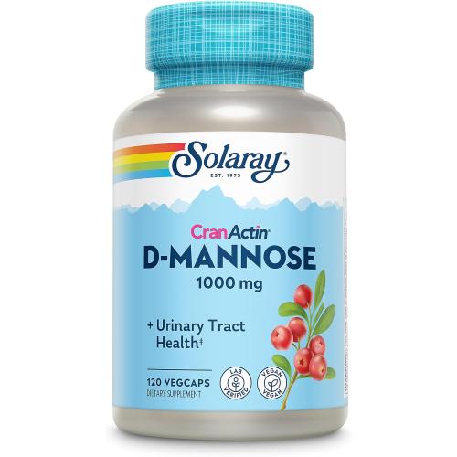 SOLARAY D-Mannose 1000mg with CranActin Cranberry Extract - D Mannose and Cranberry Supplement with Vitamin C - Supports Urinary Tract Health - Vegan, 60-Day Guarantee, 60 Serv, 120 VegCaps