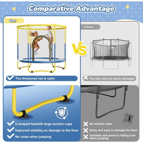 6FT Indoor Trampoline for Kids Ages 1-8, 72 Mini Toddler Indoor & Outdoor Trampoline with Safety Enclosure Net, Basketball Hoop & Dart Board, Birthday Gifts for Boys & Girls, Baby Toddler