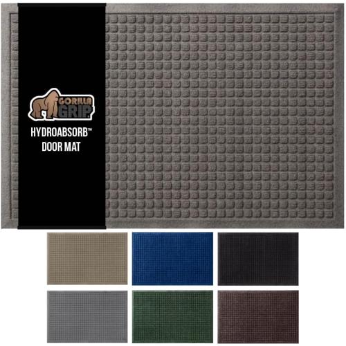 GORILLA GRIP® Ultra Absorbent Front Door Mat Outside Entrance, Traps Dirt, HydroABSORB Doormat Holds 2.75 Cups Water, Stain and Fade Resistant Welcome Mat, Indoor Outdoor Entry Rug, Charcoal