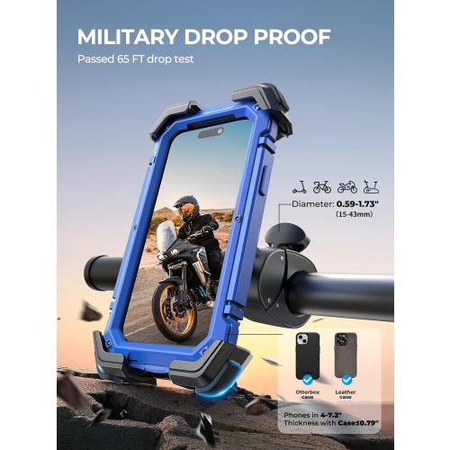 Motorcycle Phone Mount Holder, [Ultra-Stable][7 inch Phone Friendly] Bike Holder Handlebar Cell Clamp Harley Accessories for iPhone 16 15 14, 4-7 Smartphones