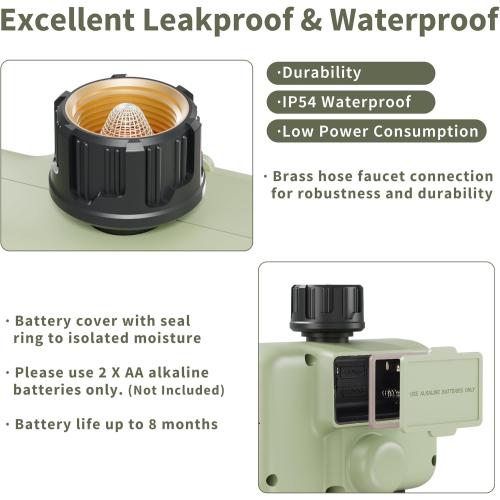 Diivoo 3 Zone Sprinkler Timer, Water Timer 3 Outlet for Garden Hose, Programmable Automatic Irrigation Timer IP54 with Rain Delay and Manual/Auto Mode Watering for Lawn, Yard, Pool, Green, HCT-378