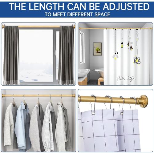 BRIOFOX Industrial Shower Curtain Rod - 2-in-1 Design Tension Curtain Rod - Rustproof Non-Slip 43 to 72 Inch Metal Steel, Frosted Gold Painted Window Curtain Rod