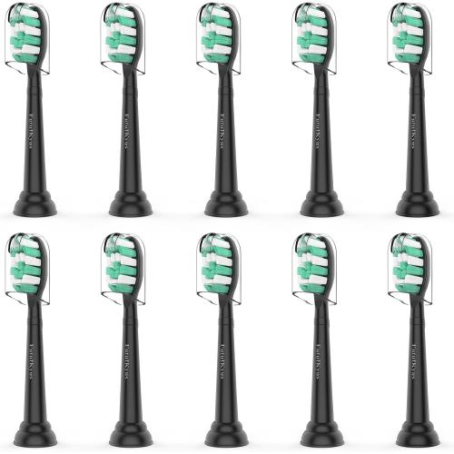 Toothbrush Replacement Brush Heads for Philips Sonicare C1 C2 ProtectiveClean 4100 5100 5300, Electric Sonic Tooth Refill Head Plaque Control, 10 Pack, Black