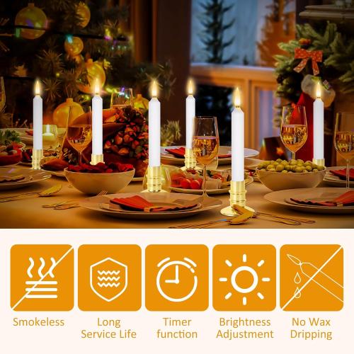 Verdenu Christmas Window Candles, 12 PCS Battery Operated Flameless LED Window Lights with Remote & Timer, 3D Flickering Taper Candle for Wedding Party Decorations