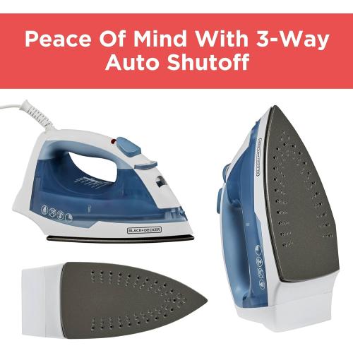 BLACK DECKER Easy Steam Compact Iron for Clothes, Automatic Shutoff, Nonstick Plate, Light Weight, 1200 Watts