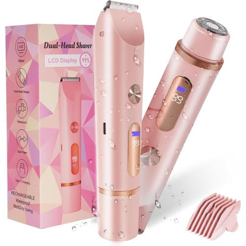 Bikini Trimmer for Women 2in1 High Power Epilators Hair Removal Waterproof Electric Razors Women's Electric Razor Pubic Hair Trimmer Shaver for Women for Ladies Pubic, Face, Underarms, Legs (Pink)