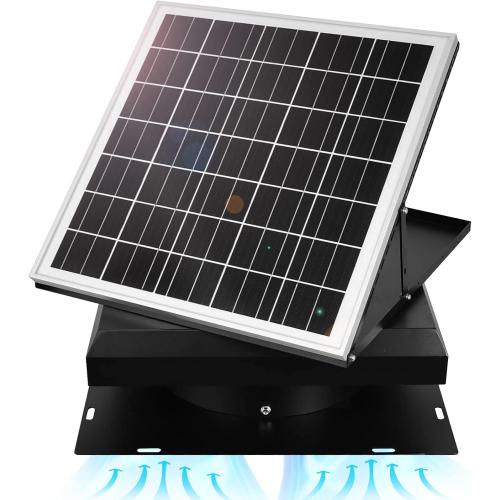 Black DC HOUSE 32 Watt Solar Attic Fan Solar Powered Roof Exhaust Fan Up to 3000 Sq Ft,2500 CFM Metal Shell Solar Vent Hail and Weather Resistance