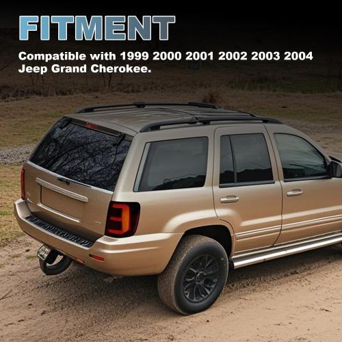 LED Tail Lights Assembly Fit for 1999-2004 Jeep Grand Cherokee Smoke Pair | Upgrade Full LED, Rear Tail Lamps Brake Stop Lights Daytime Running Light Turn Signal Reverse Backup Lights
