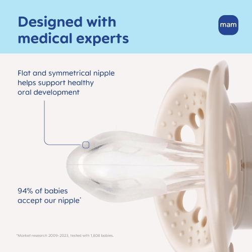 MAM Original Matte Baby Pacifiers 6-16 Months, Binky for Newborn Babies, BPA-Free Skin Soft Silicone Nipple, Easy to Clean, Developed with Medical Experts, 4 Pack, Made in Europe