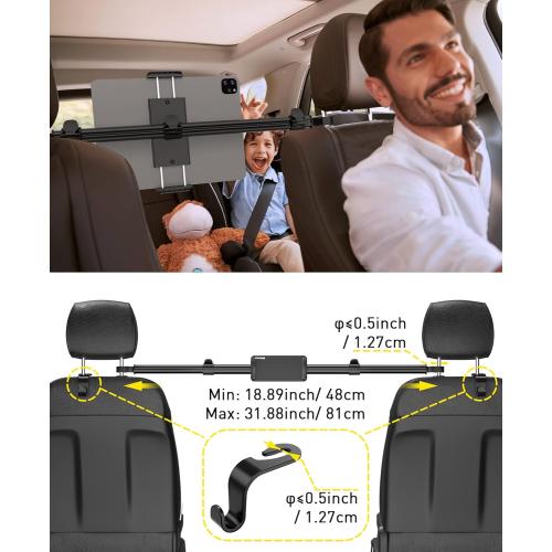 Tryone Car Tablet Holder Mount for iPad: Headrest Tablet Stand for Car Back Seat Compatible with iPad Pro Air Mini | Galaxy Tab | Kindle Fire HD | Switch OLED or Other 4.7-16.1 Devices