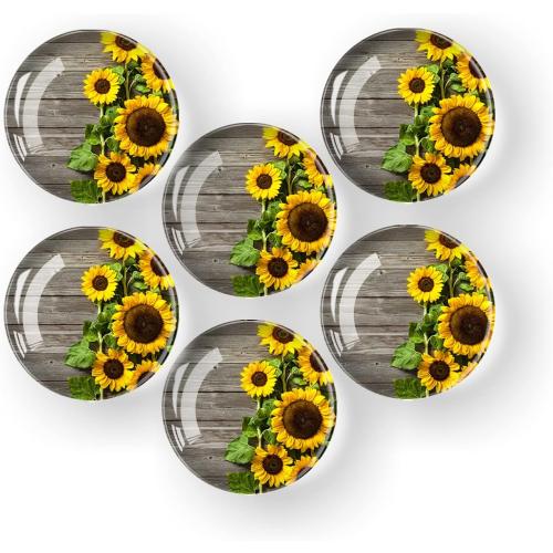 6pcs Fridge Magnets Glass Refrigerator Magnets Decorative Sunflower Wood Background Cute Magnets for Whiteboard Decorative Locker Magnets Fridge Magnets for Kitchen and Office, 1.18in/3cm