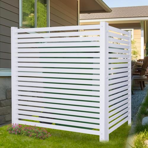 Modern White Vinyl Pool Equipment Enclosure Fence 36 W X 45 H 2 Panels with Metal Stake