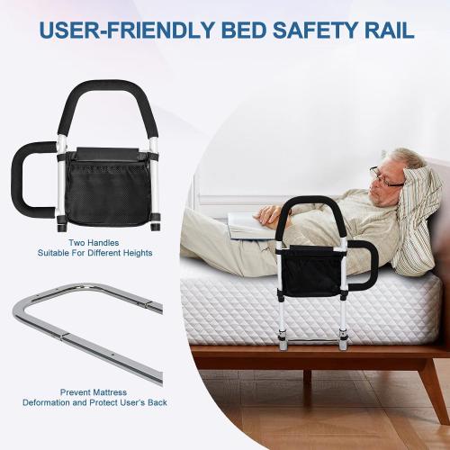Bed Rails for Elderly Adults Safety with Storage Pocket, Assist Rail with Dual Grab Bars for Easily Getting in & Out of Bed, Bed Rail Fits King, Queen, Full, Twin Bed,Support Up to 300lbs