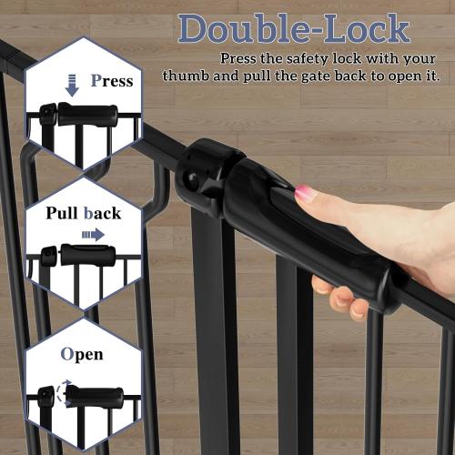 Extra Wide Baby Gates for Doorways 62.20-71.65 Extra Wide Baby Gate Dog gate Pressure Mounted No Drilling with Walk-Through, Auto-Close & Dual-Direction Swing for Large Wide Opening Black