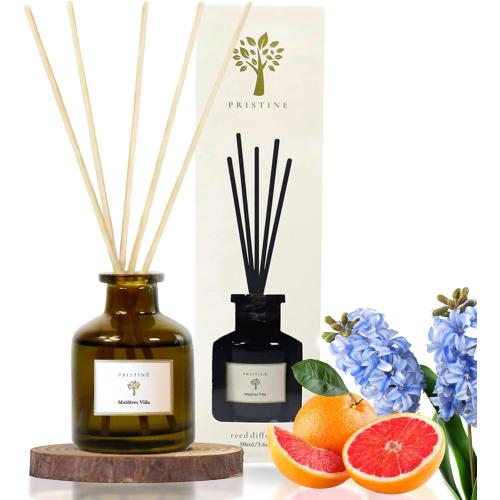 PRISTINE Maldives Villa/Inspired by Marriott Hotel Reed Diffuser for Home | Citrusy Grapefruit, Apple/Ocean Breeze/Sandalwood Oil Reed Diffuser Set & Reed Diffuser Sticks | Home Decor Scent Diffuser