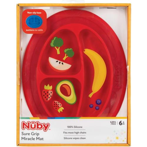 Color Orange Nuby Sure Grip Miracle Mat 3-Section Toddler Plate - Oval Suction Silicone Plate - 6  Months