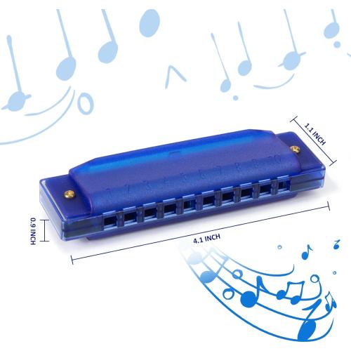AMOR PRESENT Kids Harmonica, 2PCS for Toddlers 10 Holes Translucent with Case, Party Birthday Gifts (Orange and Blue)