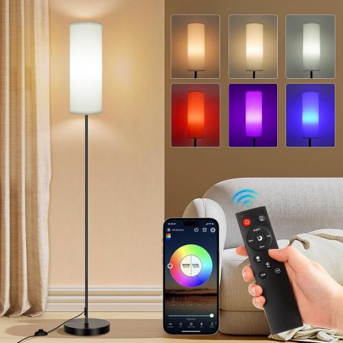 FRIDEKO HOME Floor Lamp, 9W 800LM Color Changing Smart Bulb, White Shade