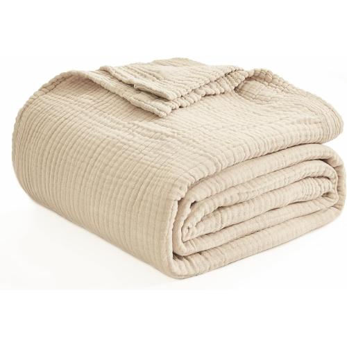 EMME Cotton Throw Blanket for Couch Soft Muslin Blankets 50x60 Lightweight Breathable Blanket Light Tan All Season Gauze Blanket