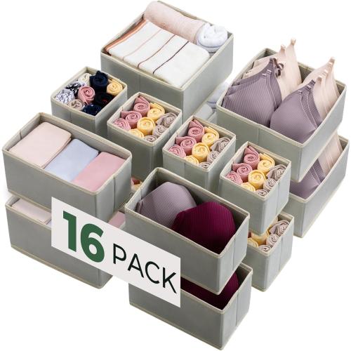 Kootek 16 Pack Drawer Organizer Clothes, Dresser Drawer Organizers for Clothing Fabric Foldable Closet Organizers and Storage Bins for Baby Clothes, Nursery, Underwear, Bras, Socks