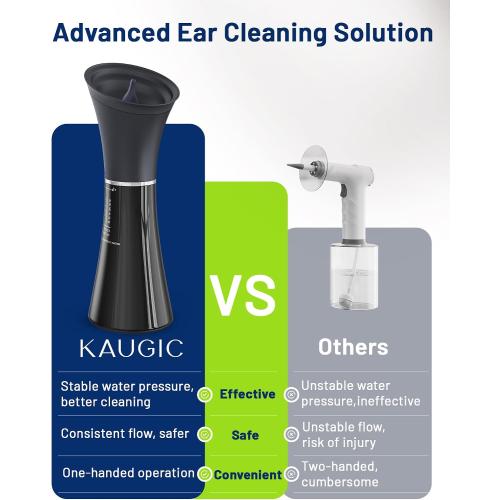 Upgraded Ear Wax Removal with One-Piece Waste Tank, Safe Cleaner with Water Temperature Sensor, Effective Ear Irrigation Kit & USB-A to C Cable, IPX7, Black