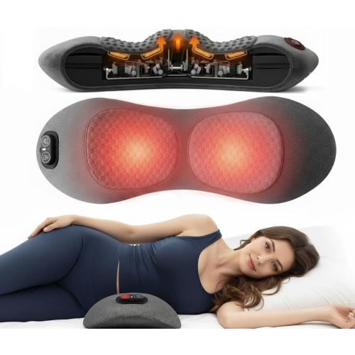 3 in 1 Back Massager for Spine and Lower Back, Electric Lumbar Massager with Heat, Spine Massage Pillow with Traction Support for Home and Office Comfort (Grey)