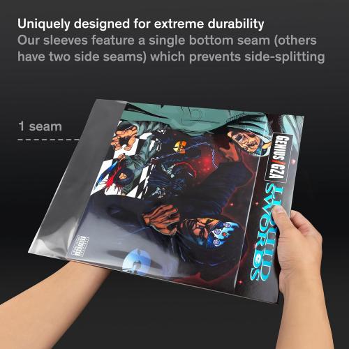 Vinyl Record Sleeves - 50 x Premium Outer Vinyl Sleeves For Records - 12.75 x 12.75 Heavy Duty 3 Mil Thick Crystal Clear Polypropylene
