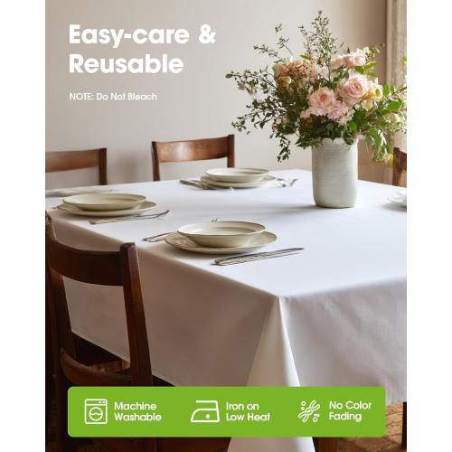Pureegg Rectangle Table Cloth 60 x 84 – Durable Polyester Tablecloth Offers Reusable & Washable Protection, Ideal for Outdoor Party, Picnic, Wedding, Banquet and Birthday, 1 Pack, White