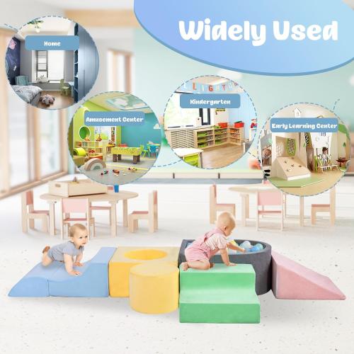 Toddler Climbing Toys Indoor, Baby Foam Climbing Blocks with Ball Pit for 1-3 Years Old, 6-Piece Soft Play Set Climbing Blocks, Climb Crawl Activity Play, Birthday (Balls not Included)
