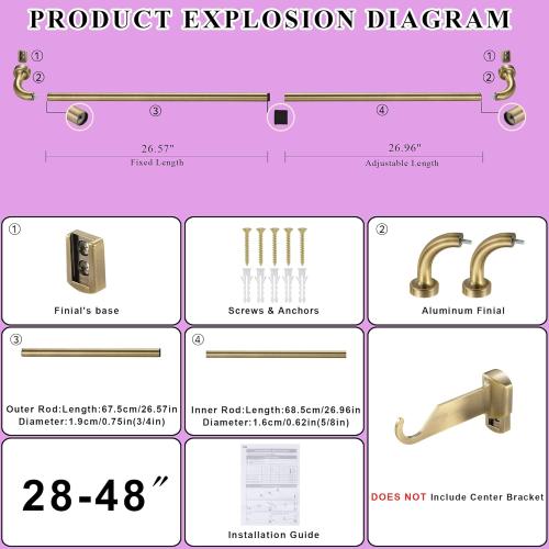 Antique Bronze Disc Curtain Rods, 28-48 Inches Window Curtain Rod,Adjustable Room Darkening Curtain Rod with Aluminum Finials and Brackets,Wrap Around Design