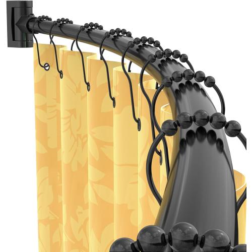 Curved Shower Curtain Rod For Bathroom 38-72 Inches, Adjustable Length, Curved Shower Rod, 0.9MM thickness, Round Shower Curtain Rods, Rotate Bracket For Large Shower Space, Need Drilling, Matte Black