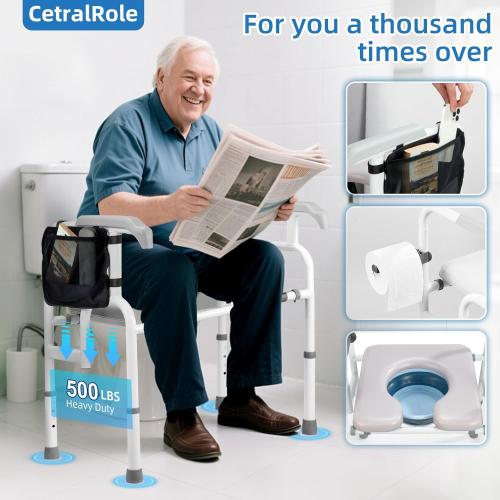 Heavy-Duty Bedside Commode 3-in-1Toilet Commode Chair Extra-Wide Seat 500 Pound Weight Capacity Bucket with Lid Included Adjustable Height & Width for Seniors Disabled Patient Home Care