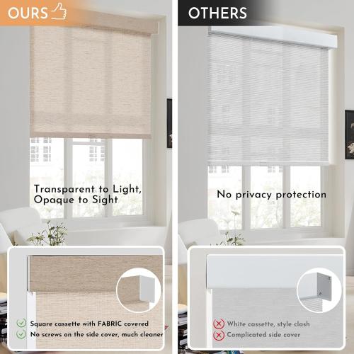 Color Beige Persilux Light Filtering Roller Shades for Window Blinds,Cordless,Linen Fabric,Thermal Insulated Fabric UV Protection Shades for Home,Office,Bedroom,Door,Light Filtering-Beige