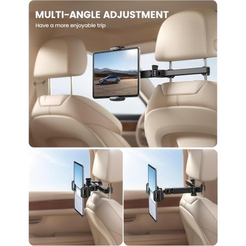 Lamicall Car Headrest Tablet Holder - [3 in 1 Extension Arm] Adjustable Tablet Car Mount for Back Seat, Gifts Road Trip Essentials for Kids, for 4.7-11 Device Like iPad Pro, Air, Mini, Galaxy, Fire