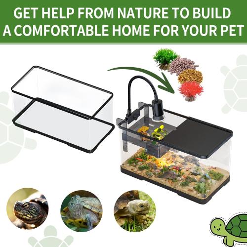 (Tank   Light   Filter   Filter Balls) Turtle Tank Kit, Turtle Tank Starter Kit,Bottom Drainage, Multi-Function Areas for Turtles, Crabs,Fishes, Amphibians,Reptiles. (21.65 × 12.28 × 12.28 Inch)
