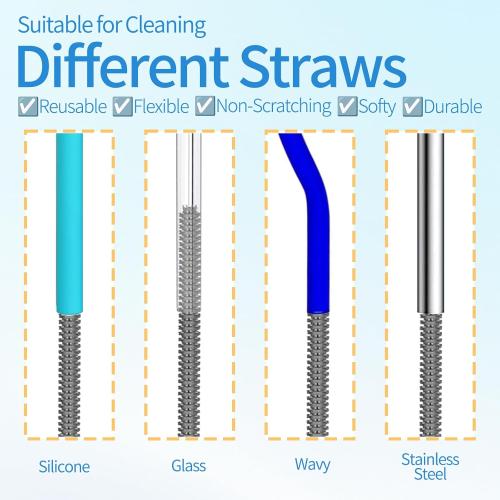 15.7 Silicone Bottle Brush Set - 6 Pack Water Bottle and Straw Cleaner Brush Long Handle for Hydro Flasks, Sports Bottles & Reusable Straw, Narrow Neck Containers, Tumblers, Glassware