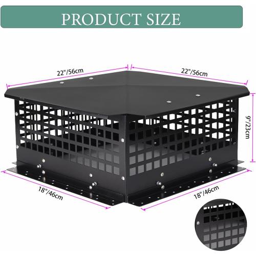 Chimney Cap, Chimney Cover Fireplace Chimney Flue Caps, Adjustable Metal Strips with Bolts Screws Black
