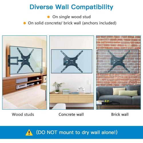 Black Full Motion TV Wall Mount Bracket Articulating Arms Swivels Tilts Extension for Most 26-55 Inch LED LCD Flat Curved Screen TVs, Max VESA 400x400mm up to 66lbs by Pipishell