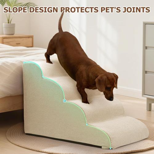 Aodisman Dog Steps for Bed and Couch,4-Step Dog Stairs and Ramp for Small Dogs & Cats,Indoor Anti-Slip Pet Stairs for Old Cats and Puppy,Beige