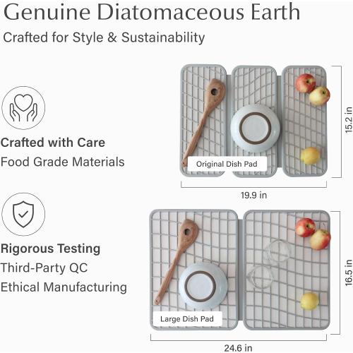 Home Dish Pad - Collapsable Stone Dish Drying Mat with Diatomaceous Earth for Quick Drying - Ultra Absorbent - Encased in Silicone - Eco-Friendly, Foldable - Original 19.9x15.2 Sandstone