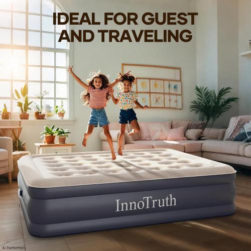 InnoTruth Air Mattress Queen with Built in Pump, Inflatable Mattress Blow up Mattress, Family Choice Award, 18 Colchones Inflables Air Bed for Guest & Home, Ideal for Camping, 650lbs,