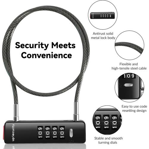 Combo Cable Bike Lock, 4 Digit Combination Lock for Outdoor Fence Gate, Luggage Safe, Scooter, U Cable Lock with Code, for Refrigerator, Cabinet (23.6(60cm) Cable, Black)